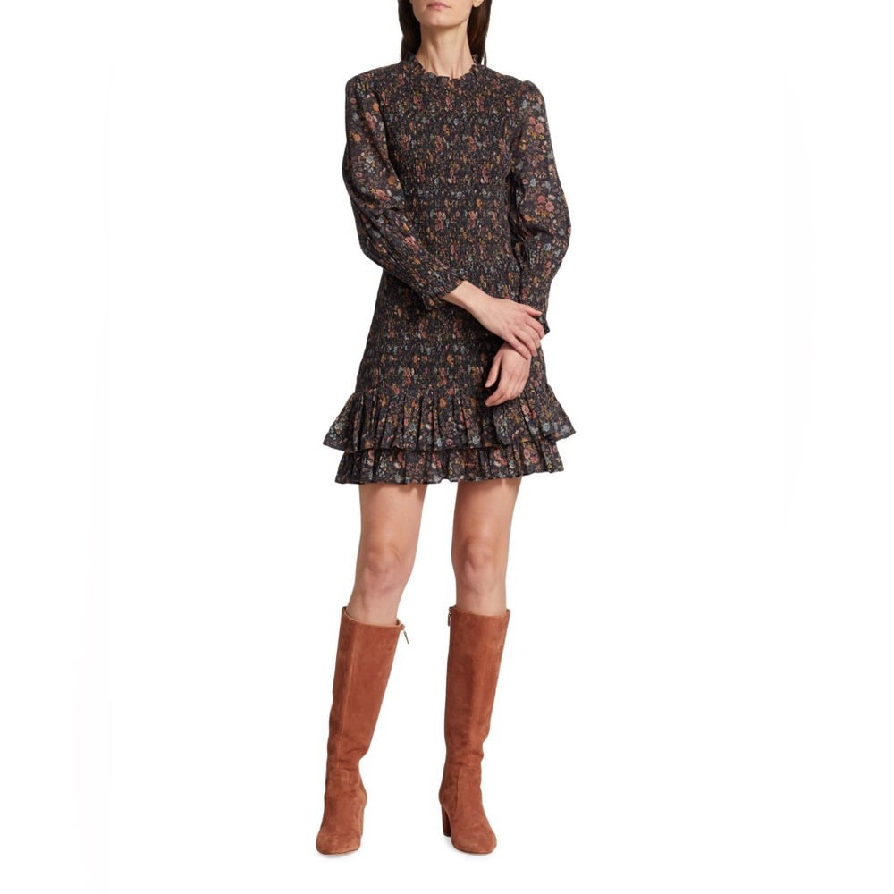 Veronica Beard Farha Short Smocked Cotton Short Dress